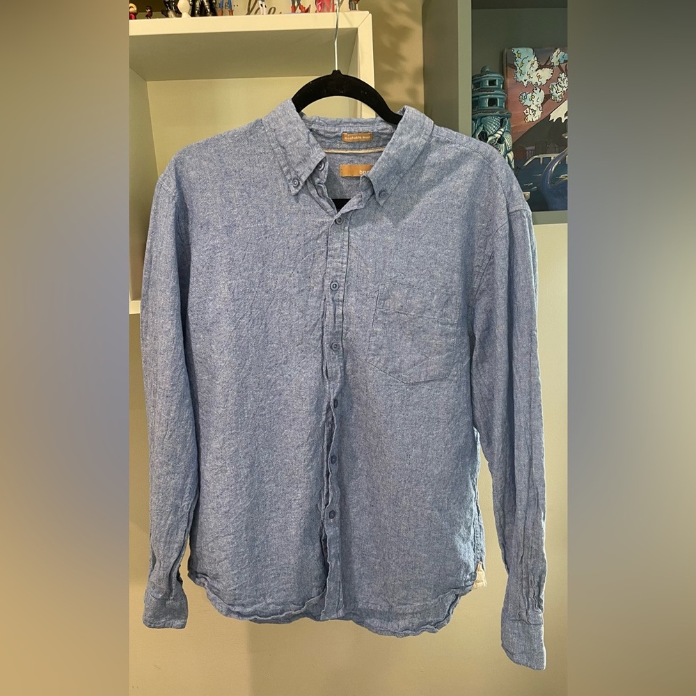 BRUNO Washable Linen Blue Button Down‎ Shirt